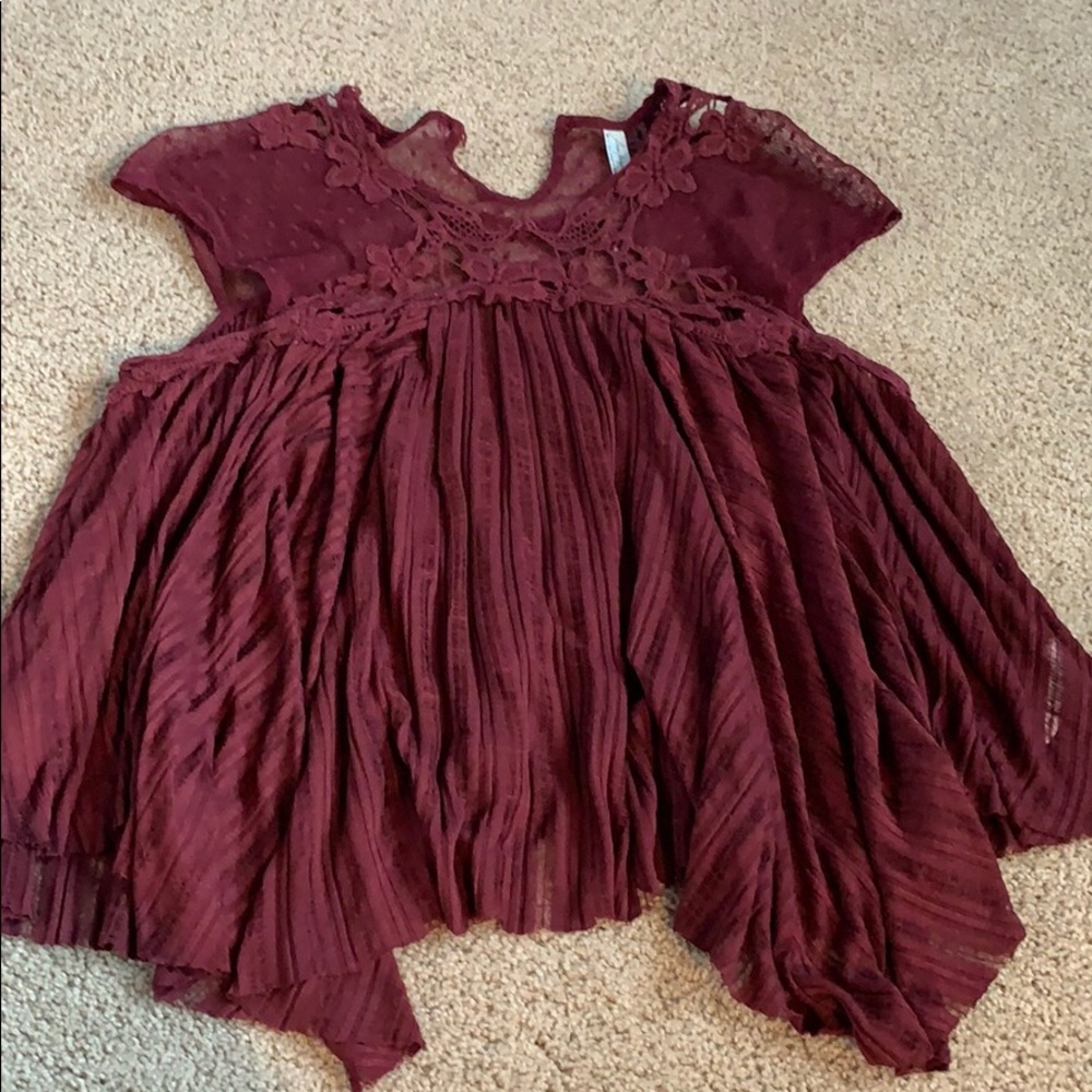 Free people- beautiful maroon with lace sleeves